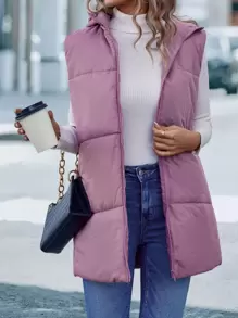SHEIN LUNE Solid Hooded Vest Padded Padded Coat Clothes Winter - Purple - View 6