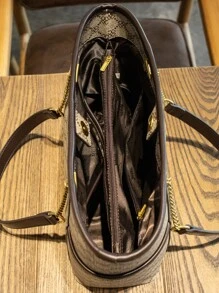 CORALDAISY Old Money Style, Lightweight, Geometric Pattern Chain Shoulder Tote Bag For Teen Girls Women College Students, Rookies & White-Collar Ers Perfect For, College, Commute, Outdoors, Travel, Outings, Business Casual Bag For Women, Perfect For Office, Business And Work - Multicolor - View 4