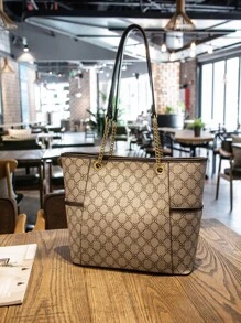 CORALDAISY Old Money Style, Lightweight, Geometric Pattern Chain Shoulder Tote Bag For Teen Girls Women College Students, Rookies & White-Collar Ers Perfect For, College, Commute, Outdoors, Travel, Outings, Business Casual Bag For Women, Perfect For Office, Business And Work - Multicolor - View 5