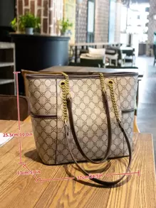 CORALDAISY Old Money Style, Lightweight, Geometric Pattern Chain Shoulder Tote Bag For Teen Girls Women College Students, Rookies & White-Collar Ers Perfect For, College, Commute, Outdoors, Travel, Outings, Business Casual Bag For Women, Perfect For Office, Business And Work - Multicolor - View 6