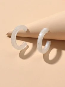 極簡開口耳環 - 白色 - 查看 4