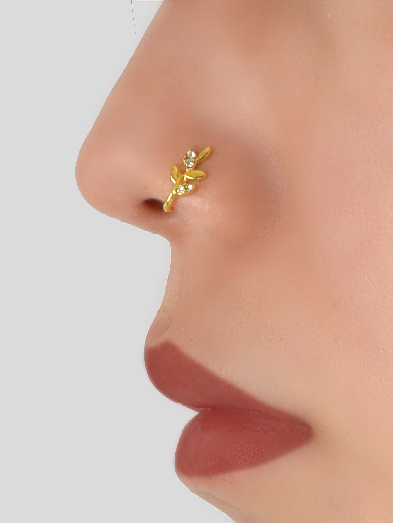 Cuff de nariz con diamante de imitación & con diseño de hoja - Amarillo Oro - Ver 1