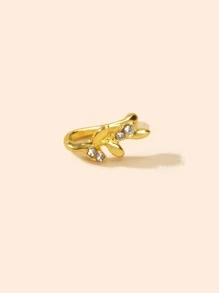 Cuff de nariz con diamante de imitación & con diseño de hoja - Amarillo Oro - Ver 2