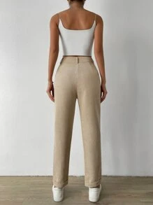 SHEIN EZwear High Waist Fold Pleated Pants - Apricot - View 2