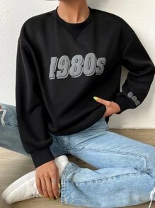 SHEIN EZwear 字母圖案落肩袖運動衫