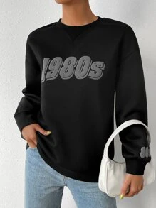 SHEIN EZwear 字母圖案落肩袖運動衫