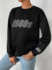 SHEIN EZwear 字母圖案落肩袖運動衫