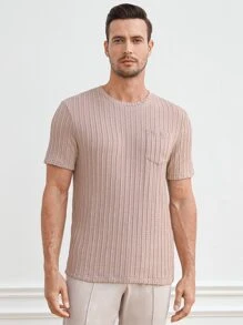 GENTILAND Men Pocket Patched Textured Knit Tee - Apricot - View 1