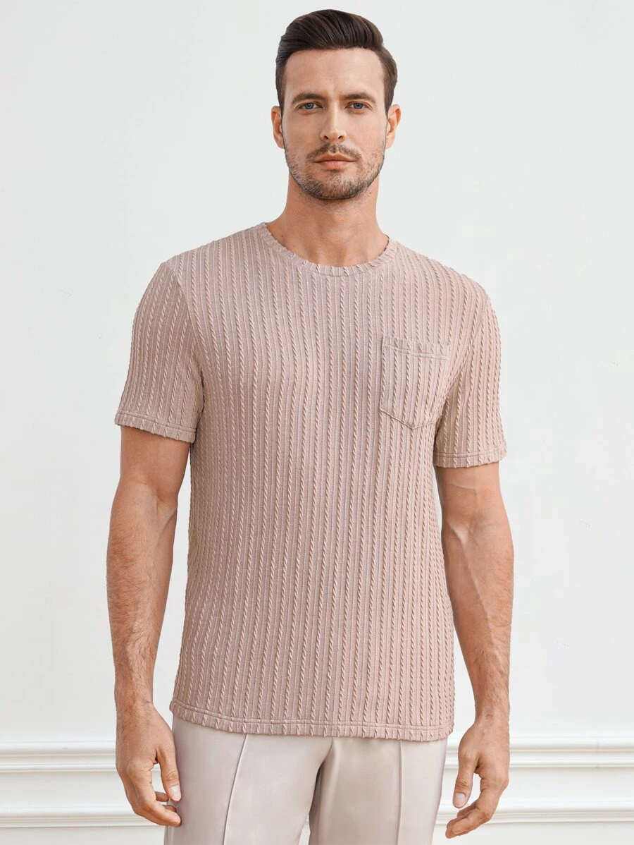 GENTILAND Men Pocket Patched Textured Knit Tee - Apricot - View 1
