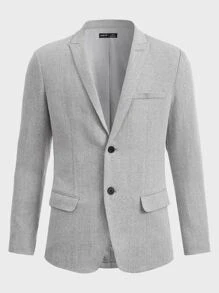 Manfinity NiteLyfe Men Lapel Neck Flap Detail Tweed Blazer - Light Grey - View 1