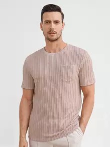 GENTILAND Men Pocket Patched Textured Knit Tee - Apricot - View 2