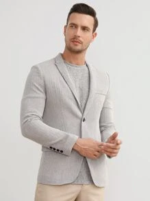 Manfinity NiteLyfe Men Lapel Neck Flap Detail Tweed Blazer - Light Grey - View 3