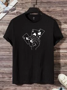 Manfinity VCAY Men Cotton Playing Card Print Tee - Black - View 1