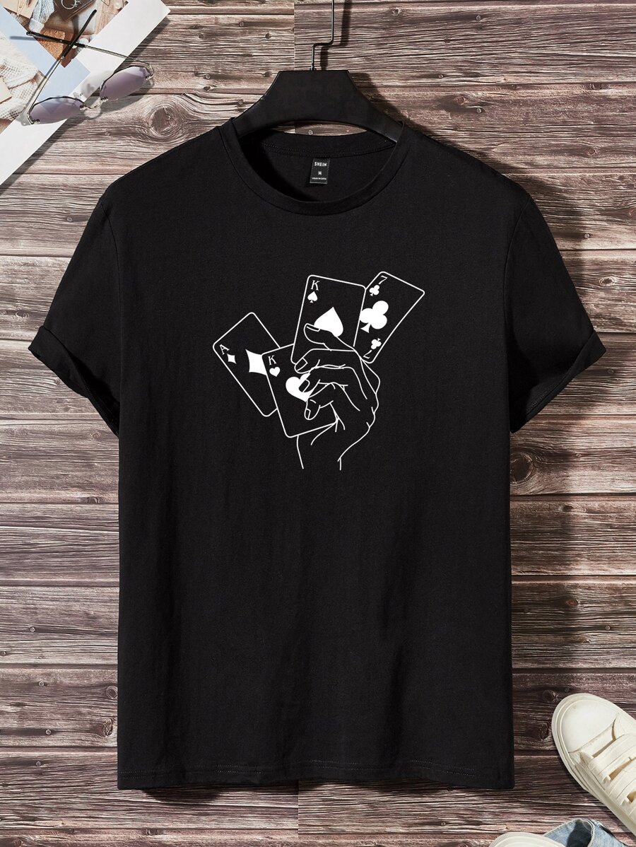 Manfinity VCAY Men Cotton Playing Card Print Tee - Black - View 1