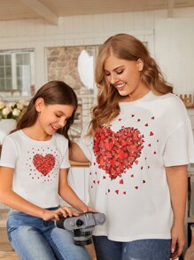 SHEIN Girls 1pc Heart Print Tee - White - View 7