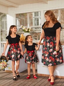 SHEIN Clasi 1 pieza Vestido con estampado floral de manga mariposa - Multicolor - Ver 2