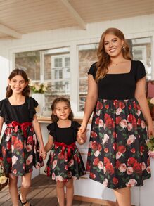 SHEIN Clasi 1 pieza Vestido con estampado floral de manga mariposa - Multicolor - Ver 3