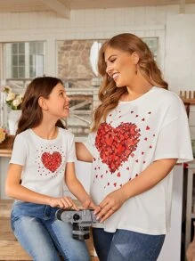 SHEIN Girls 1pc Heart Print Tee - White - View 8