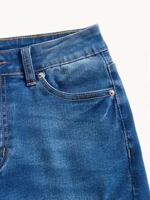 Ripped Roll Hem Denim Shorts - Medium Wash - View 3