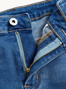 Ripped Roll Hem Denim Shorts - Medium Wash - View 4