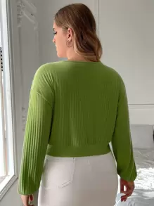 SHEIN Unity Sudadera con cordón delantero de hombros caídos - Verde Lima - Ver 2