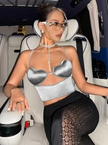 SHEIN ICON Cut Out Bustier Tie Backless Cami Top - Silver - View 3