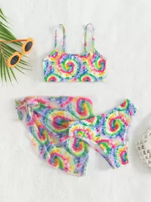 青少年扎染比基尼套装搭配沙滩裙夏日海滩