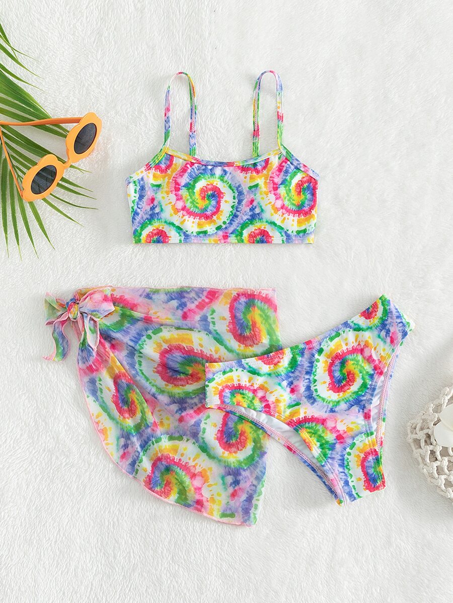 青少年扎染比基尼套装搭配沙滩裙夏日海滩