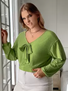 SHEIN Unity Sudadera con cordón delantero de hombros caídos - Verde Lima - Ver 5