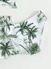 青少年女孩热带印花交叉比基尼套装与沙滩裙夏季海滩