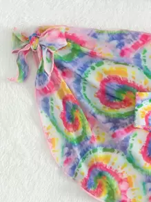 青少年扎染比基尼套装搭配沙滩裙夏日海滩