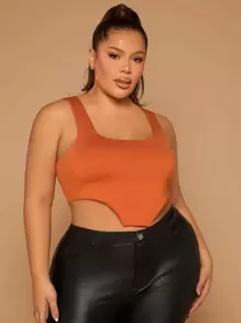 SHEIN SXY Plus Asymmetrical Hem Tank Top - Burnt Orange - View 6