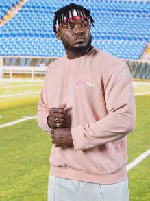 Manfinity Men Plus Cartoon & Letter Graphic Sweatshirt - Baby Pink - View 2