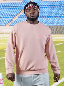 Manfinity Men Plus Cartoon & Letter Graphic Sweatshirt - Baby Pink - View 3