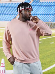 Manfinity Men Plus Cartoon & Letter Graphic Sweatshirt - Baby Pink - View 4