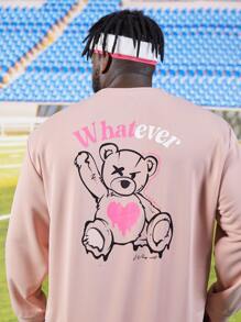 Manfinity Men Plus Cartoon & Letter Graphic Sweatshirt - Baby Pink - View 5