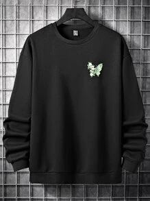 Manfinity Men Floral & Slogan Graphic Drop Shoulder Sweatshirt - Black - View 2