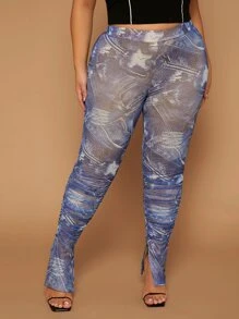 SHEIN SXY Plus Allover Print Split Hem Trousers - Multicolor - View 6