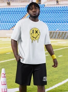 Manfinity Men Plus Cartoon Graphic Tee & Shorts - White - View 1