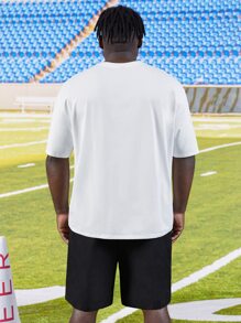 Manfinity Men Plus Cartoon Graphic Tee & Shorts - White - View 2