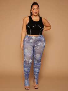 SHEIN SXY Plus Allover Print Split Hem Trousers - Multicolor - View 4