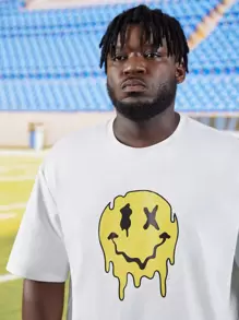 Manfinity Men Plus Cartoon Graphic Tee & Shorts - White - View 3