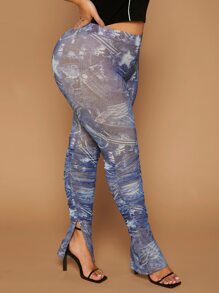 SHEIN SXY Plus Allover Print Split Hem Trousers - Multicolor - View 5