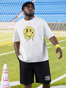 Manfinity Men Plus Cartoon Graphic Tee & Shorts - White - View 4