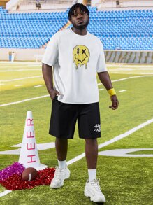 Manfinity Men Plus Cartoon Graphic Tee & Shorts - White - View 5