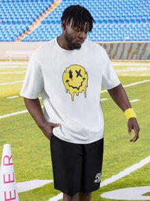 Manfinity Men Plus Cartoon Graphic Tee & Shorts - White - View 6