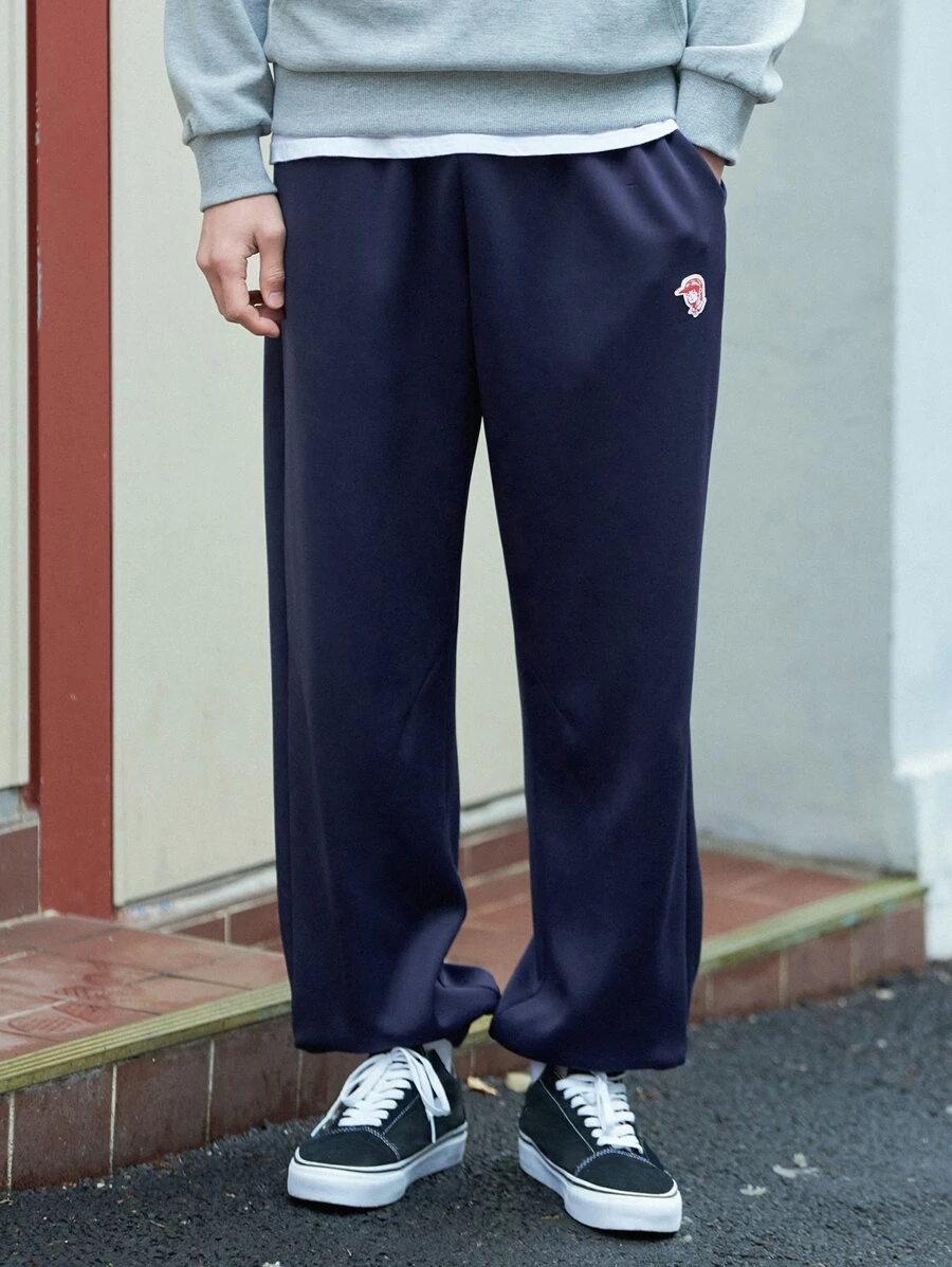 DAZY Men Patched Detail Slant Pocket Joggers - Navy Blue - View 1