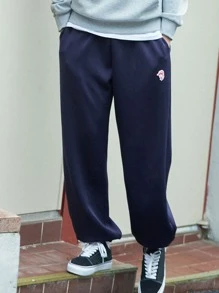 DAZY Men Patched Detail Slant Pocket Joggers - Navy Blue - View 9