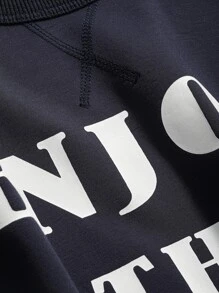 DAZY Men 1pc Slogan Graphic Drop Shoulder Pullover - Navy Blue - View 4