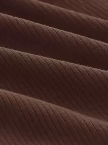 SHEIN MOD Áo hai dây Gân đan Tương phản ràng buộc màu trơn Giải trí - Màu nâu Sô-cô-la - Xem 4